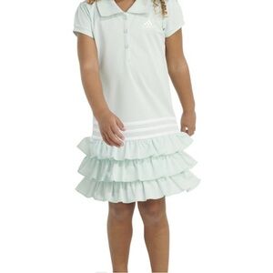 Adidas Light Green Ruffle Bottom Dress Short Sleeve 3/4 Button Sporty Girls 5